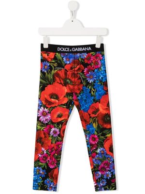 Dolce & Gabbana Kids floral-print logo-waist leggings - Red