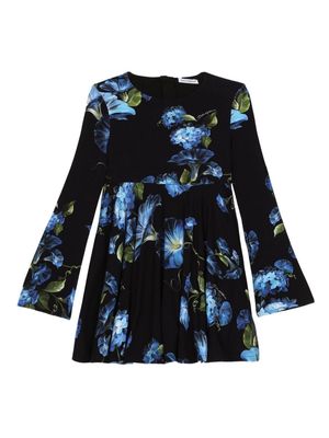Dolce & Gabbana Kids floral-print long-sleeve minidress - Black