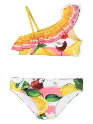Dolce & Gabbana Kids floral-print one-shoulder bikini set - Yellow