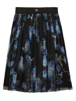 Dolce & Gabbana Kids floral-print plated skirt - Black