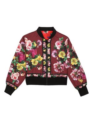 Dolce & Gabbana Kids floral-print reversible bomber jacket - Purple