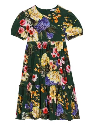 Dolce & Gabbana Kids floral-print short-sleeve midi dress - Green