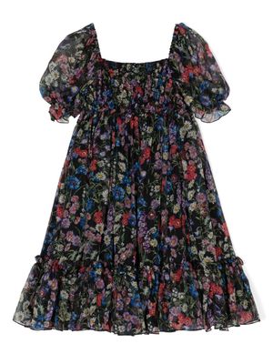 Dolce & Gabbana Kids floral-print silk dress - Black