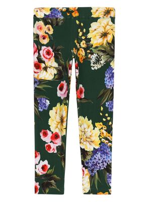 Dolce & Gabbana Kids floral-print slip-on leggings - Green