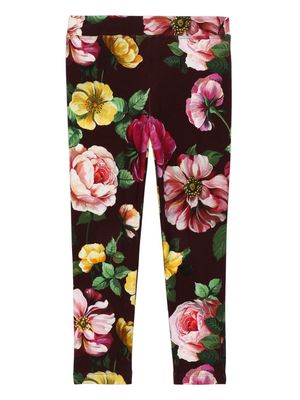 Dolce & Gabbana Kids floral-print slip-on leggings - Red