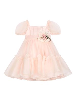 Dolce & Gabbana Kids flower-appliqué silk-organza dress - Pink