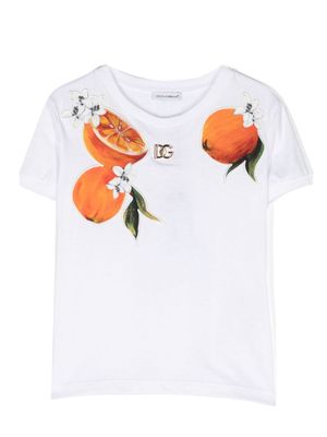 Dolce & Gabbana Kids fruit-embroidered logo-plaque T-shirt - White