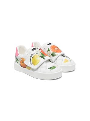 Dolce & Gabbana Kids fruit-print leather sneakers - White