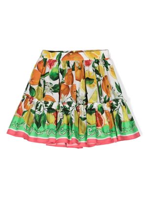 Dolce & Gabbana Kids fruit-print tiered cotton skirt - Green