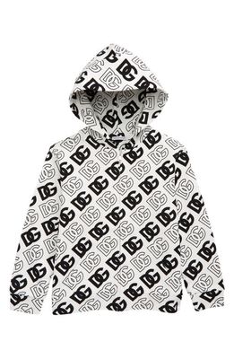 Dolce & Gabbana Kids' Full Zip Cotton Logo Hoodie in Havbn Logo Nero F. bco