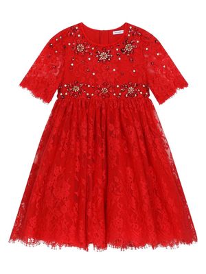 Dolce & Gabbana Kids gemstone-embellished lace dress - Red