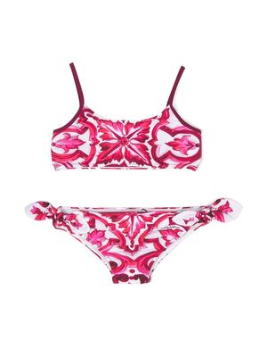 Dolce & Gabbana Kids geometric-print bandeau-style bikini - Pink