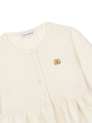Dolce & Gabbana Kids gold-tone logo lettering cashmere cardigan - Neutrals