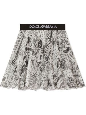 Dolce & Gabbana Kids graffiti-print chiffon skirt - White