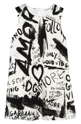 Dolce & Gabbana Kids' Graffiti Print Dress in White Graf