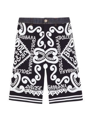 Dolce & Gabbana Kids graphic-print Bermuda denim shorts - Black