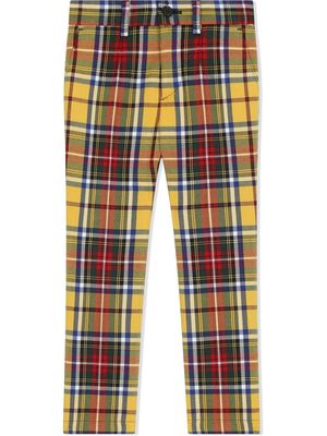 Dolce & Gabbana Kids heraldic-patch tartan pants - Yellow