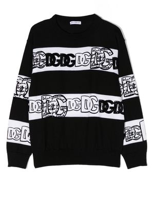 Dolce & Gabbana Kids intarsia-knit embroidered jumper - Black