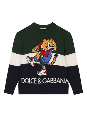 Dolce & Gabbana Kids intarsia-knit virgin-wool jumper - Green