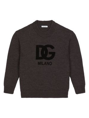Dolce & Gabbana Kids intarsia-logo virgin-wool jumper - Grey