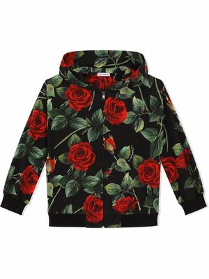 Dolce & Gabbana Kids Interlock rose-print hoodie - Black
