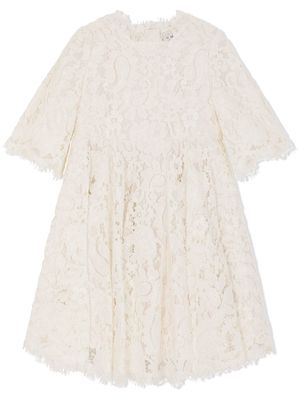 Dolce & Gabbana Kids lace-detail short-sleeved dress - White