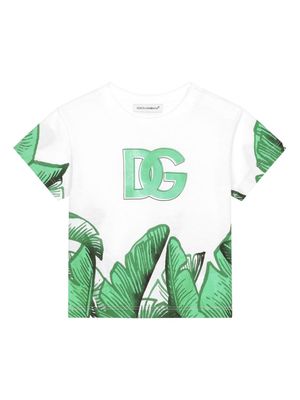 Dolce & Gabbana Kids leaf-print cotton T-shirt - White