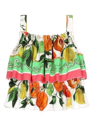 Dolce & Gabbana Kids Lemon & Orange-print cotton top - Green