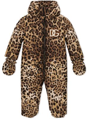 Dolce & Gabbana Kids leopard logo-patch ski suit - Brown