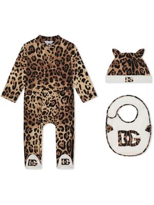 Dolce & Gabbana Kids leopard-print babygrow set - Brown