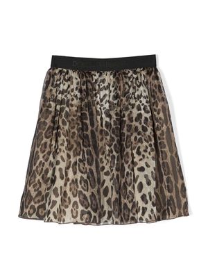 Dolce & Gabbana Kids leopard-print silk skirt - Brown
