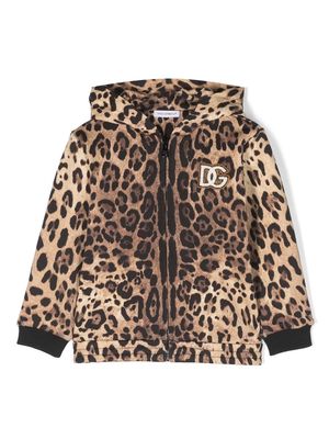 Dolce & Gabbana Kids leopard-print zip-up hoodie - Brown