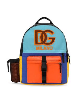 Dolce & Gabbana Kids logo-appliqué colour-block backpack - Blue