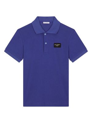 Dolce & Gabbana Kids logo-appliqué cotton polo shirt - Blue