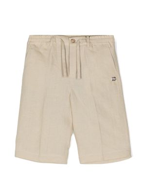 Dolce & Gabbana Kids logo-appliqué linen bermuda shorts - Neutrals