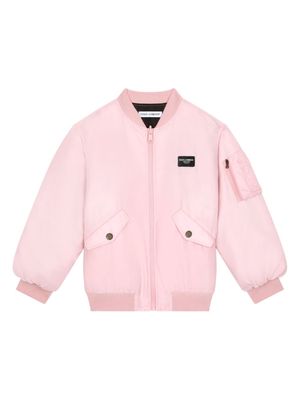 Dolce & Gabbana Kids logo-appliqué padded bomber jacket - Pink