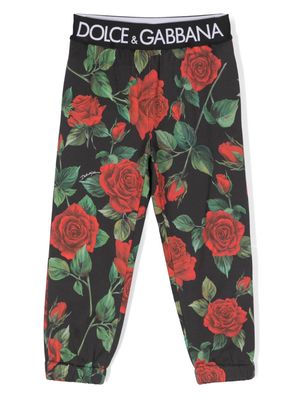 Dolce & Gabbana Kids logo-band floral-print trousers - Black