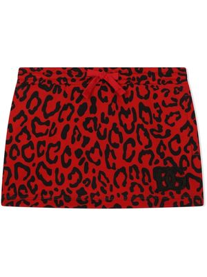 Dolce & Gabbana Kids logo-detail leopard-print skirt - Red