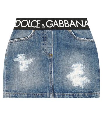 Dolce & Gabbana Kids Logo distressed denim skirt