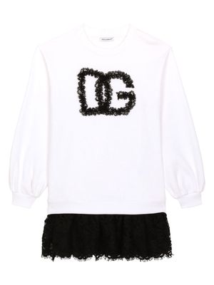 Dolce & Gabbana Kids logo-embellished lace-panel minidress - White
