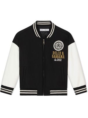 Dolce & Gabbana Kids logo-embroidered bomber jacket - Black