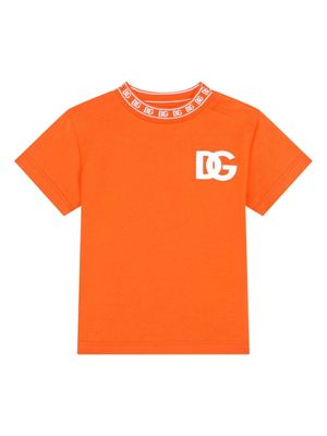 Dolce & Gabbana Kids logo-embroidered collar cotton T-shirt - Orange