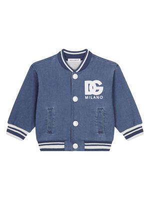 Dolce & Gabbana Kids logo-embroidered cotton-blend bomber jacket - Blue
