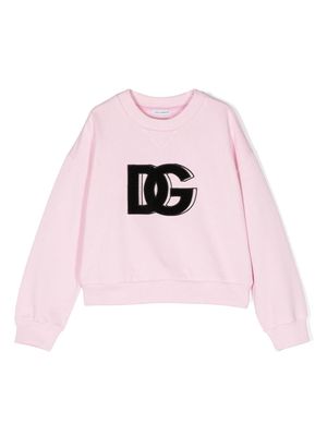 Dolce & Gabbana Kids logo-embroidered cotton sweatshirt - Pink