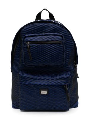 Dolce & Gabbana Kids logo-embroidered mesh backpack - Blue