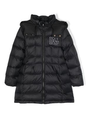 Dolce & Gabbana Kids logo-embroidered quilted padded coat - Black