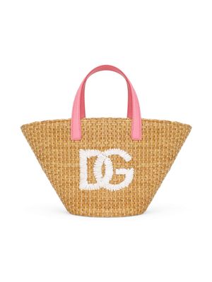 Dolce & Gabbana Kids logo-embroidered raffia tote bag - Neutrals