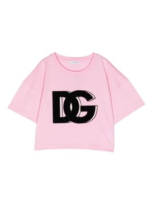 Dolce & Gabbana Kids logo-embroidered short-sleeve T-shirt - Pink