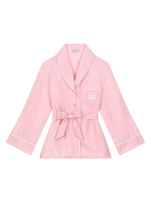 Dolce & Gabbana Kids logo-embroidered silk blouse - Pink