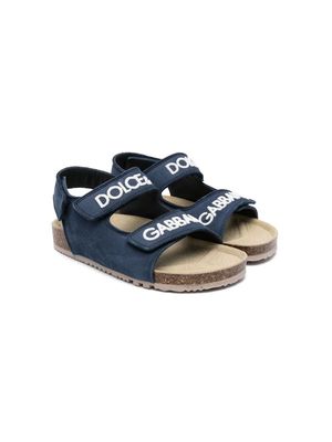 Dolce & Gabbana Kids logo-embroidered touch-strap sandals - Blue